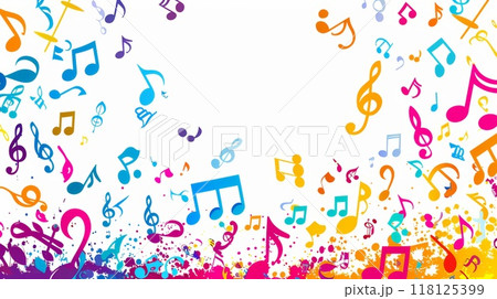 Colorful Education Back to School Background with Vibrant Musical Notes and Splashes of Paint Colorful Education Back to School Background with Vibrant Musical Notes and Splashes of Paint 118125399