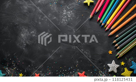 Colorful Education Back to School Background with Pencils and Stars on Chalkboard for Creative Learning Colorful Education Back to School Background with Pencils and Stars on Chalkboard for Creative Learning 118125431