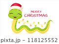 Cute snake characters with smiling faces. Merry christmas and Happy new year 2025 invitation card. 118125552