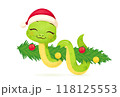 Cute snake characters with smiling faces. Merry christmas and Happy new year 2025 invitation card. 118125553