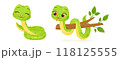 Cute snake characters with smiling faces. Merry christmas and Happy new year 2025 invitation card. 118125555