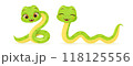 Cute snake characters with smiling faces. Merry christmas and Happy new year 2025 invitation card. 118125556
