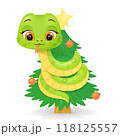 Cute snake characters with smiling faces. Merry christmas and Happy new year 2025 invitation card. 118125557
