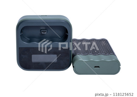 Professional charger for four AAA batteries on a transparent background. High quality photo Professional charger for four AAA batteries on a transparent background. High quality photo 118125652