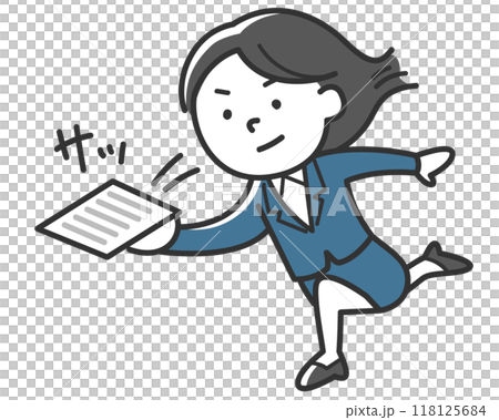 書類をサッと出すスーツを着た女性社員 書類をサッと出すスーツを着た女性社員 118125684