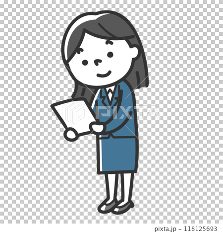 A female employee in a suit is happy to see documents A female employee in a suit is happy to see documents 118125693