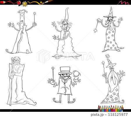 cartoon wizards fantasy characters set coloring page 118125977