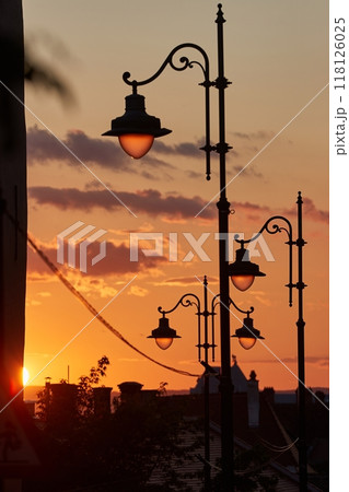 Vintage lamp post on a street 118126025