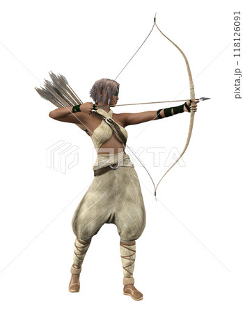 3D Woman huntress with bow and arrow 3D Woman huntress with bow and arrow 118126091