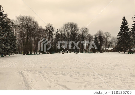 Park in winter Vinnitsa. Central fountain. European Square, Vinnitsa 118126709