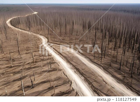 Dry lifeless forest with no vegetation.AI Generated 118127549