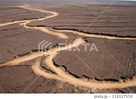 Extensive land area devastated no vegetation.AI Generated 118127558