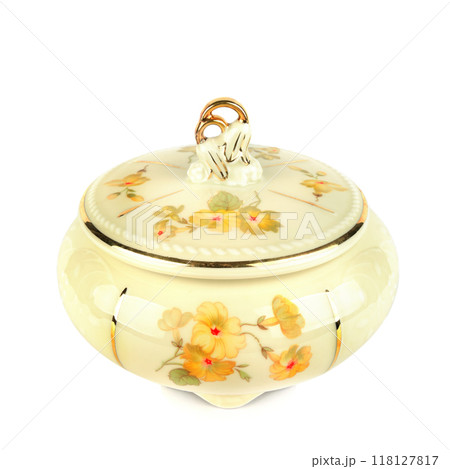 Vintage porcelain candy bowl isolated on white . 118127817