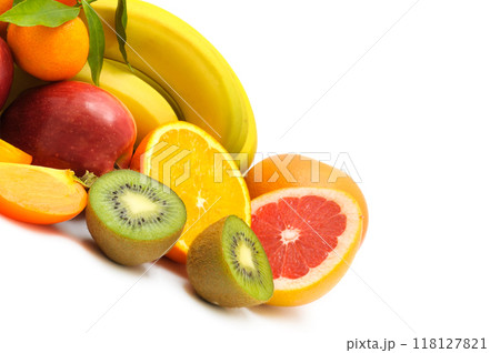 Set of fruits isolated on a white. Free space for text. 118127821