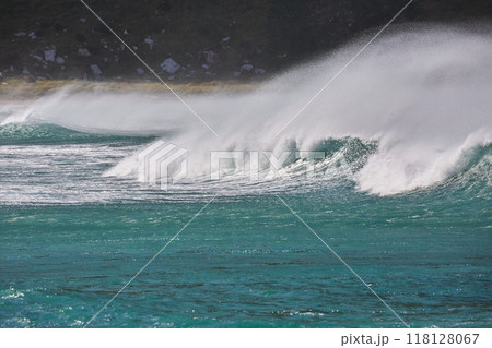 Stormy Waves Breaking Near The Sea Shore Stormy Waves Breaking Near The Sea Shore 118128067
