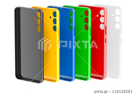 Colored Silicone Cases for smartphones. Mobile phone cases, 3D rendering 118128261