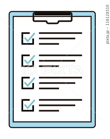 チェックリストがついた書類とバインダー チェックリストがついた書類とバインダー 118128310