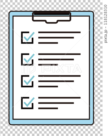 チェックリストがついた書類とバインダー チェックリストがついた書類とバインダー 118128310