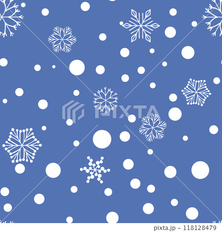 Winter seamless pattern with white snowflakes on color background. Vector illustration for fabric, textile wallpaper, posters, gift wrapping paper. Christmas vector illustration. Falling snow 118128479