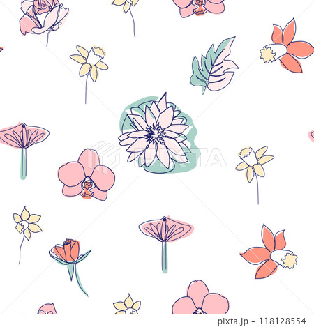 One line seamless modern pattern. Rose flower modern simplicity vector illustration. 118128554