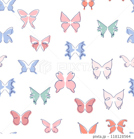 Line art butterfly illustrations Minimalist trendy abstract seamless pattern. Modern vector template for design Line art butterfly illustrations Minimalist trendy abstract seamless pattern. Modern vector template for design 118128564