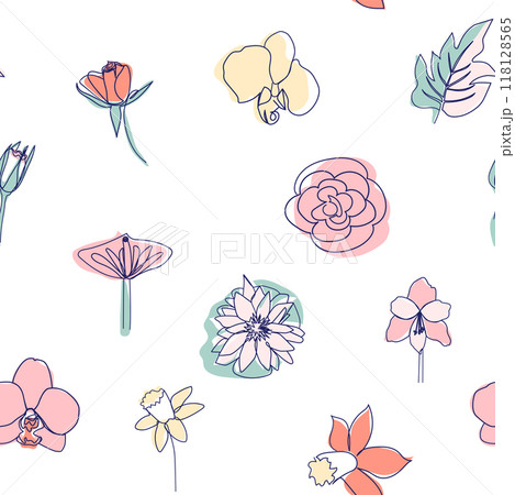 One line seamless modern pattern. Rose flower modern simplicity vector illustration. 118128565