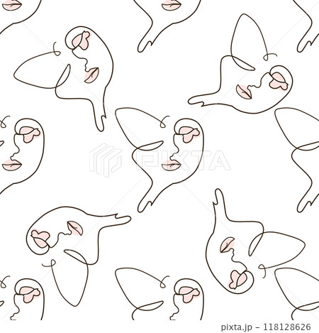 Woman face Continuous line seamless pattern. Abstract Female portrait with Butterfly. Drawing vector Wallpaper Woman face Continuous line seamless pattern. Abstract Female portrait with Butterfly. Drawing vector Wallpaper 118128626