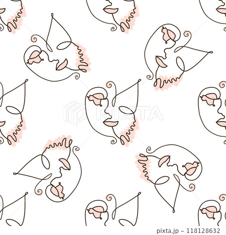Woman face Continuous line seamless pattern. Abstract Female portrait with Butterfly. Drawing vector Wallpaper Woman face Continuous line seamless pattern. Abstract Female portrait with Butterfly. Drawing vector Wallpaper 118128632