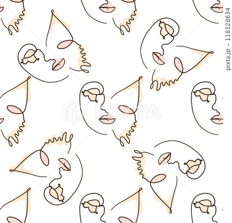 Woman face Continuous line seamless pattern. Abstract Female portrait with Butterfly. Drawing vector Wallpaper Woman face Continuous line seamless pattern. Abstract Female portrait with Butterfly. Drawing vector Wallpaper 118128634