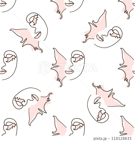Woman face Continuous line seamless pattern. Abstract Female portrait with Butterfly. Drawing vector Wallpaper Woman face Continuous line seamless pattern. Abstract Female portrait with Butterfly. Drawing vector Wallpaper 118128635
