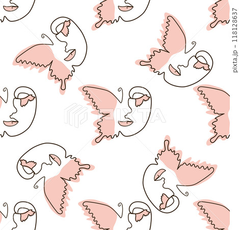 Woman face Continuous line seamless pattern. Abstract Female portrait with Butterfly. Drawing vector Wallpaper Woman face Continuous line seamless pattern. Abstract Female portrait with Butterfly. Drawing vector Wallpaper 118128637