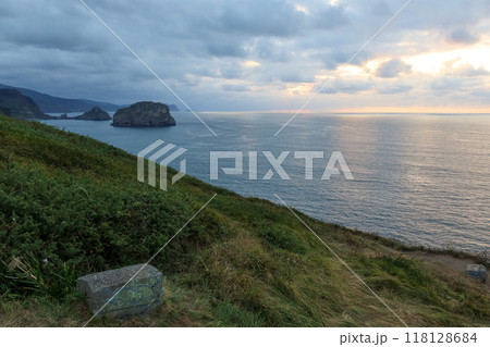 Sunset Glow Over Gaztelugatxe from Matxitxako Lighthouse 118128684
