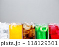 Soft drinks and fruit juice mixed with soda high in sugar have a negative effect on physical health 118129301