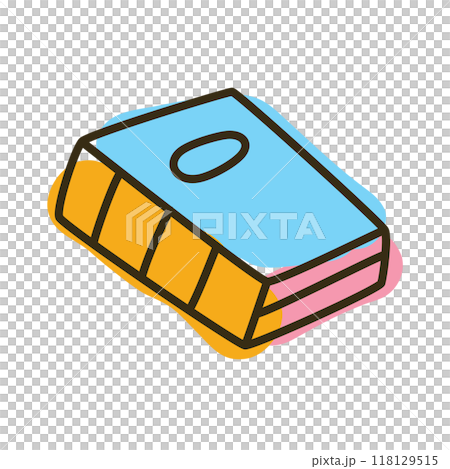 Doodle book icon handdrawn with thin line and colored with colorful blobs 118129515