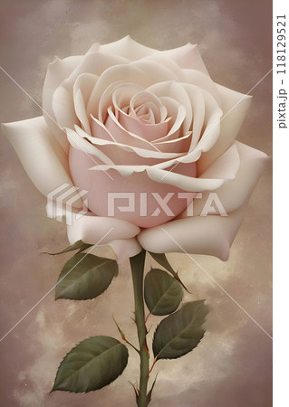 beautiful pink  rose against soft dust pink- beige background. Digital artwork.   Ai genarated 118129521