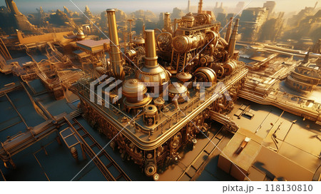 巨大な蒸気機関と歯車からできた工場のイラスト 118130810