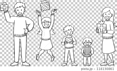 家族　クリスマス　線画 118130861