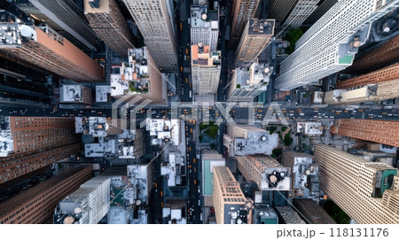 An aerial view of a city street with tall buildings, AI An aerial view of a city street with tall buildings, AI 118131176