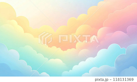 パステルカラーのふわふわな雲の背景のイラスト素材 [118131369] - PIXTA
