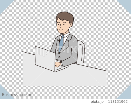 デスクワークをしているビジネスマンのイラスト 118131962