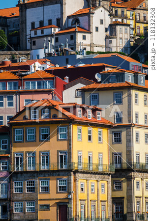 View of Portuguese colorful houses in Porto city, Portugal View of Portuguese colorful houses in Porto city, Portugal 118132308