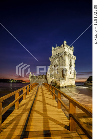 Belem Tower on the bank of the Tagus River in twilight. Lisbon, Portugal Belem Tower on the bank of the Tagus River in twilight. Lisbon, Portugal 118132389