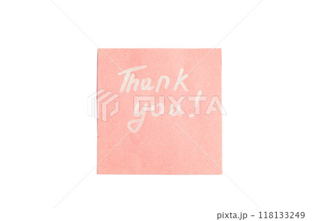 A pink thank you note written with a white marker on a white background A pink thank you note written with a white marker on a white background 118133249