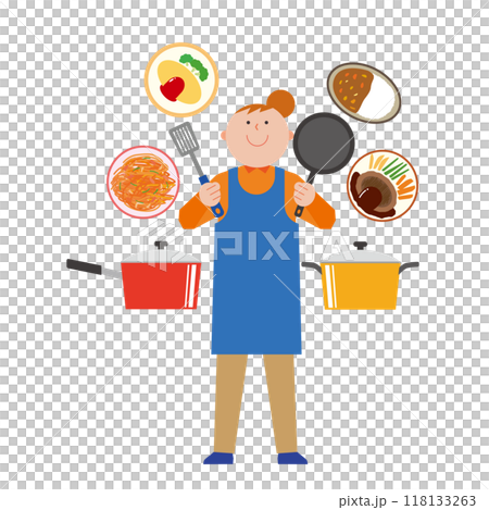 一個女人做飯的圖像插圖 一個女人做飯的圖像插圖 118133263