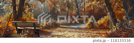 Autumn Park Path with Vibrant Foliage 118133316