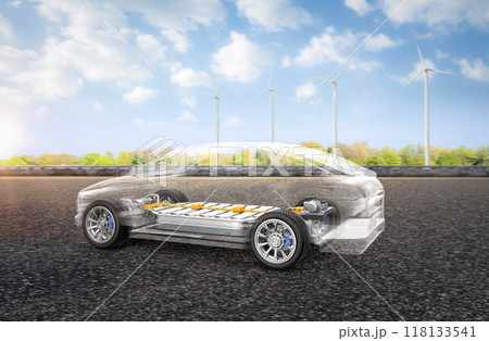 Ev car or electric vehicle with cityscape background 118133541