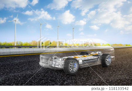 Ev car or electric vehicle with cityscape background 118133542