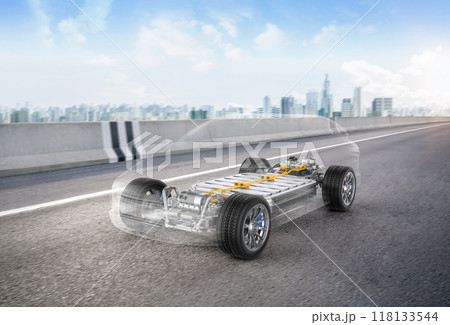 Ev car or electric vehicle with cityscape background 118133544