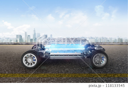 Ev car or electric vehicle with cityscape background 118133545