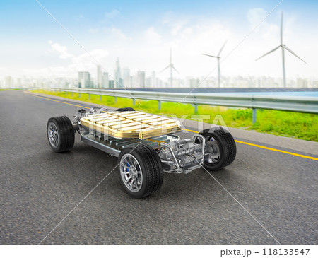 Ev car or electric vehicle with cityscape background Ev car or electric vehicle with cityscape background 118133547